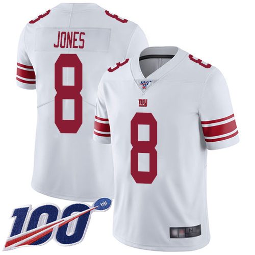 Men New York Giants 8 Daniel Jones White Vapor Untouchable Limited Player 100th Season Football NFL Jersey